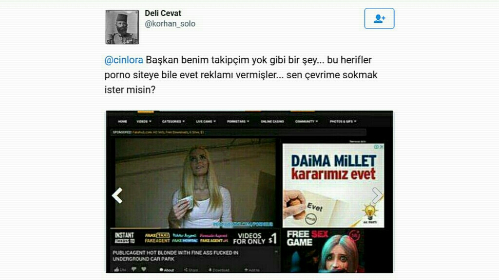 Τουρκία. Δημοψήφισμα. Διαφημιστικές υπηρεσίες υπέρ του “Ναι” από το δημοφιλέστερο πορνοσάιτ του κόσμου