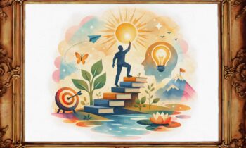 Ένας άνθρωπος ανεβαίνει ένα βουνό από βιβλία